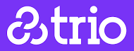 Trio icon and wordmark white on purple