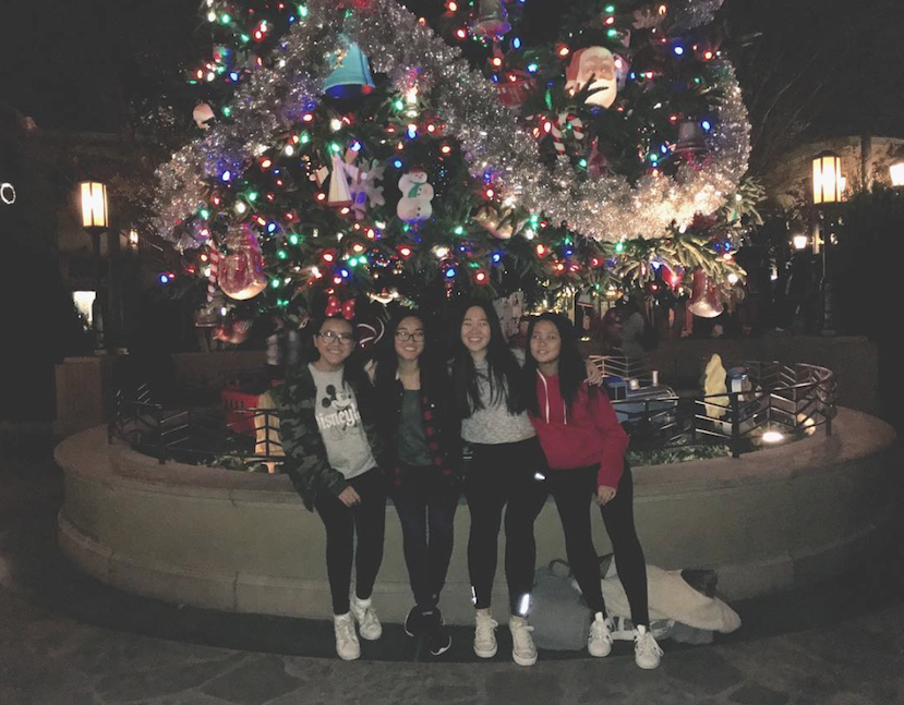 Photo courtesy of Amanda Chung (10)
Left: Amanda Chung (10), Ashley Bui-Tran (10), Jackie Zhang (10), and Alice Ding (9) end their night at California Adventure with a picture in front of the Christmas tree.