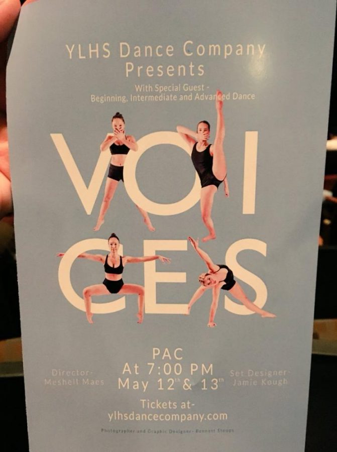 A poster by Dance Company advertising Voices. Photo credit: St Amant (Staff)