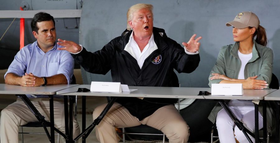 Trump finally visits Puerto Rico to address Hurricane Maria and its effect on the island.