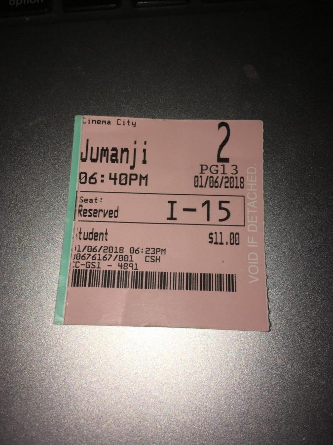 This is the ticket from my personal screening of the movie Jumanji. 