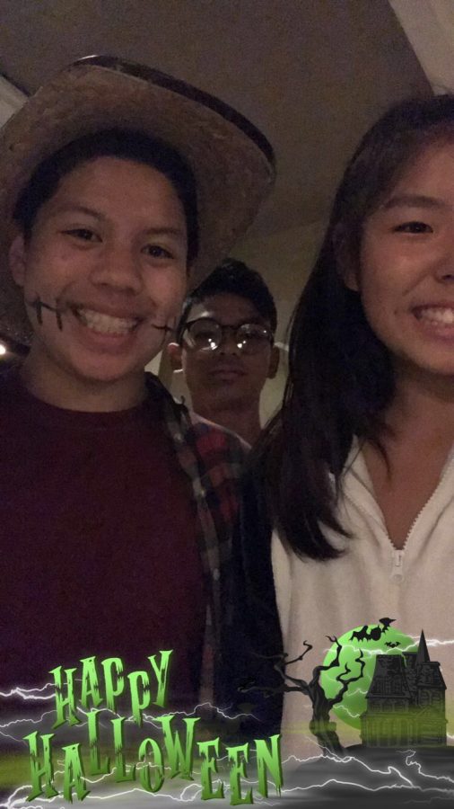 Stephen his friends, Sarah Kim (11), and Nick Deang (11) on Halloween Night 2017.
