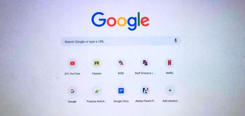 This is a picture of a google desktop that shows the most recent websites used by a junior at YLHS. Out of 9 websites, 6 of them are school related. 