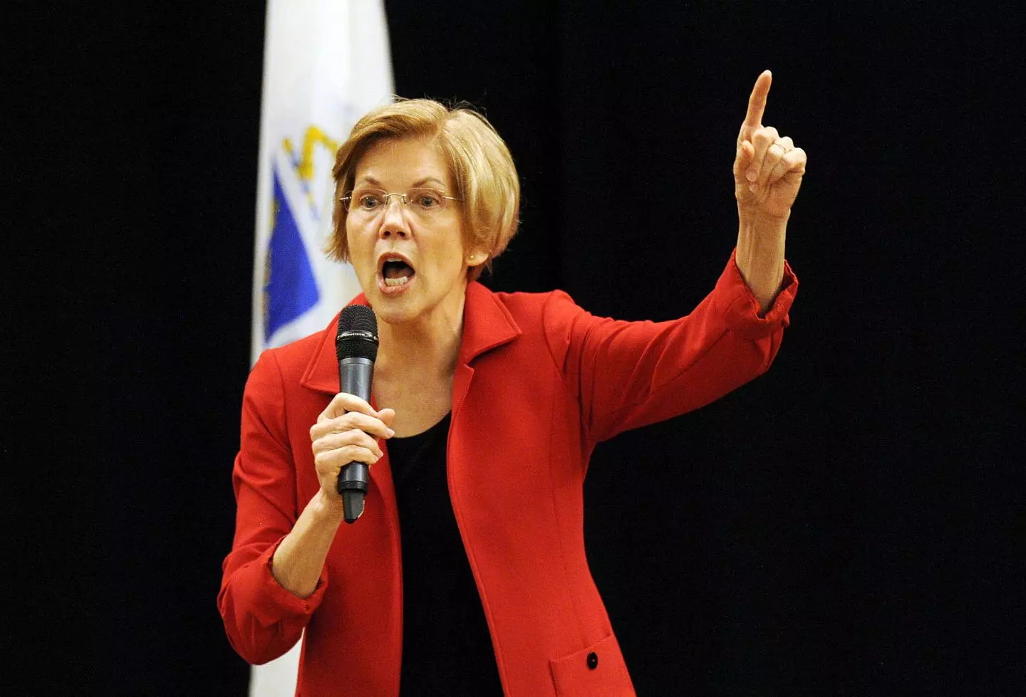 Elizabeth Warren at a town hall meeting in Roxbury, Massachusetts in regard to her choice of doing the DNA test. 
