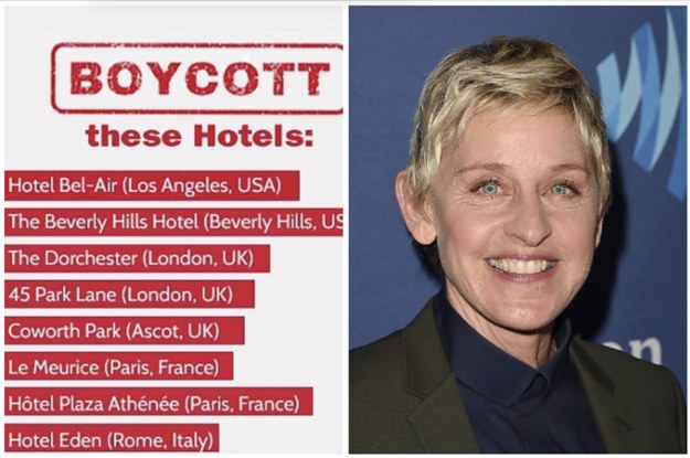 Comedian and LGBTQ advocate, Ellen Degeneres, took to her instagram and posted a list of hotels owned by Brunei. She asks her followers to spread the word and boycott these hotels. 