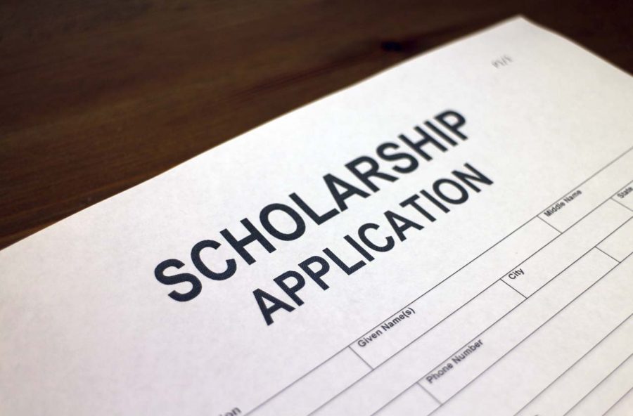 The image shows a scholarship application that students fill out to earn financial awards for their college tuition.