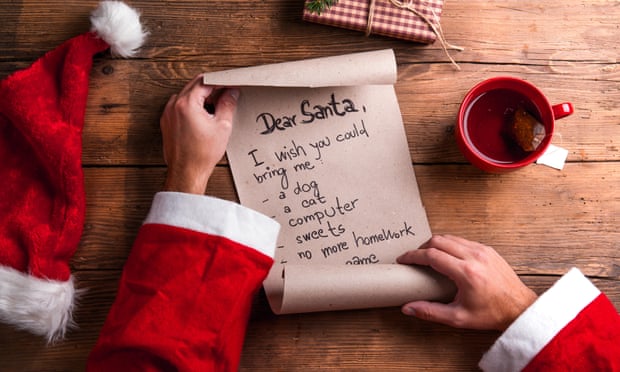 Pictured is a childs Christmas wish list for Santa Claus. 