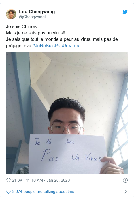 This here is the French movement of the #imnotavirus with the paper saying “I’m not a virus” in French. The rising cases of xenophobia needs to stop.