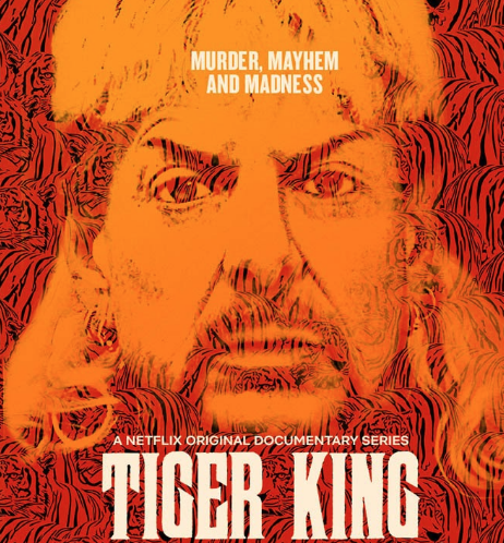 Joe Exotic’s mug shot is used to advertise the Netflix original documentary series titled Tiger King: Murder, Mayhem and Madness. 