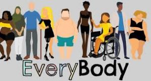 An image including a variety of bodies, representing the idea of body positivity.
