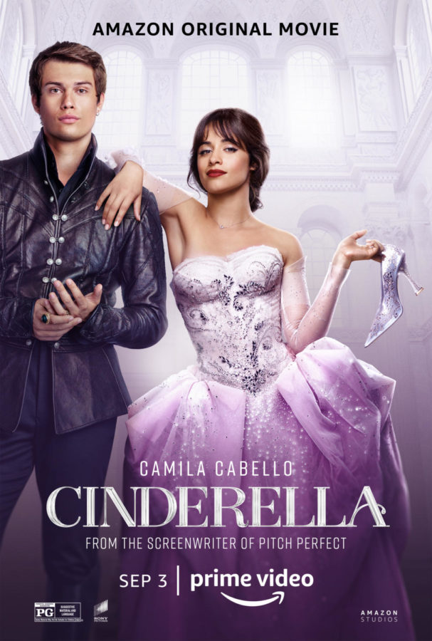 The+cover+poster+of+Cinderella+%282021%29.+Camila+Cabello+as+Cinderella+in+the+middle%2C+with+Nicholas+Galitzine+as+the+prince+on+her+left.