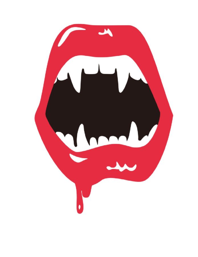 A cartoon image of Vampire teeth, symbolizing the genre of Vampire movies and shows altogether.
