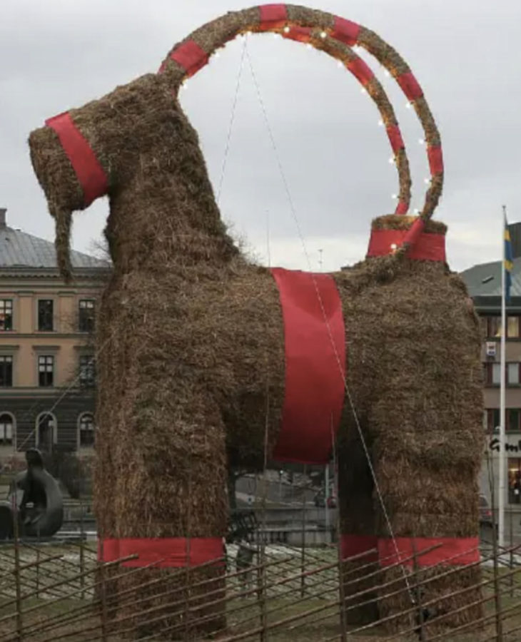 Some stories are told about the Gävle Goat that instead of reindeer, Santa Clause uses Yule Goats to pull his sled. This serves as the general purpose of why the Gävle Goat is put up every winter.