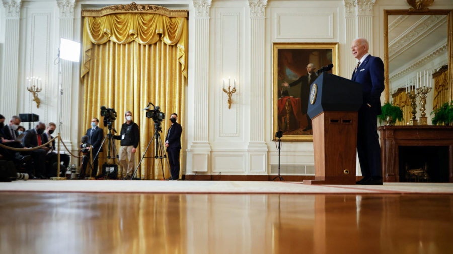 President Biden at a White House Press Conference on January 19, 2022. This press conference commemorated his first year in the books as commander-in-chief.