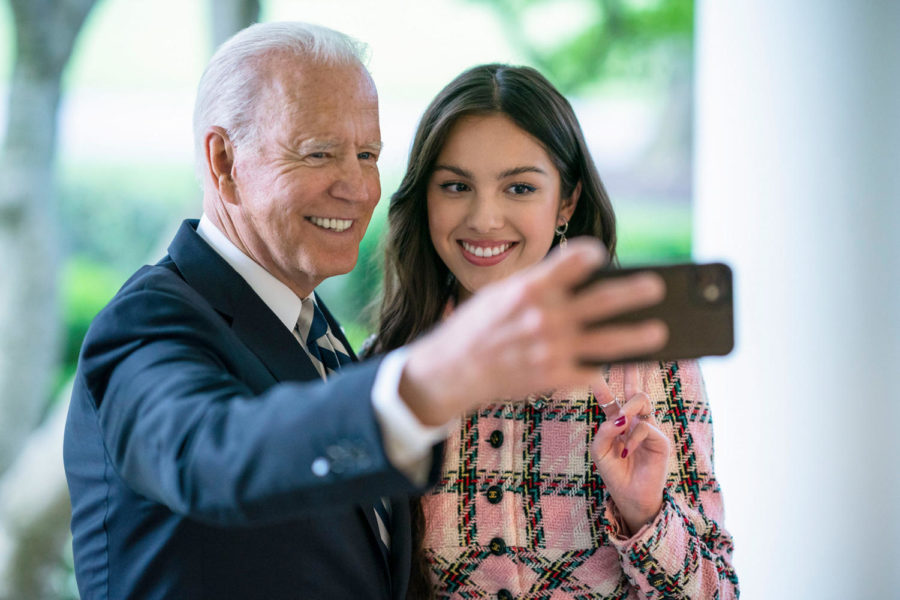 The famous selfie of President Biden and international pop star, Olivia Rodrigo. Rodrigo had a big day at the White House, meeting with the president, Vice President, and speaking with Press Secretary Jen Psaki at a press conference.
