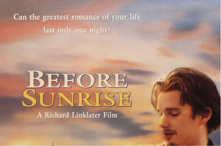 The movie cover above depicts both characters in the movie, Jesse and Celine, watching the sunrise impatiently, wishing that their together would never end.
