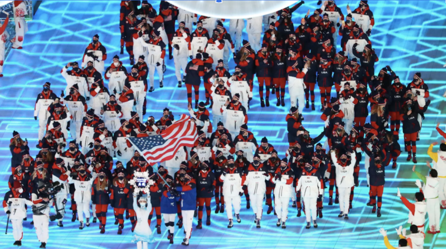 The 2022 United States Olympics Team at the opening ceremony in Beijing.