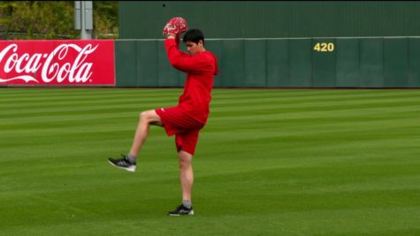 Shohei Ohtani, of the Los Angeles Angels, practicing for the upcoming season in the Angels Spring training field. Ohtani, last season’s MVP, reportedly expressed much excitement for the upcoming season with the newly adjusted rules.
