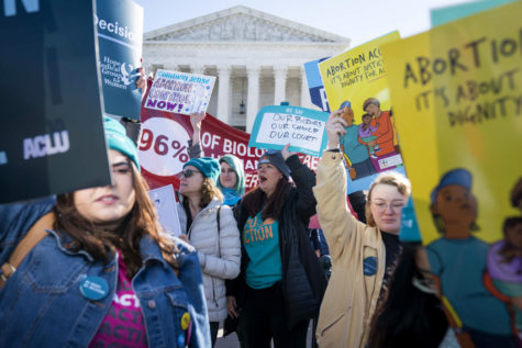 Protesters advocate to preserve abortion rights outside the Supreme Court.