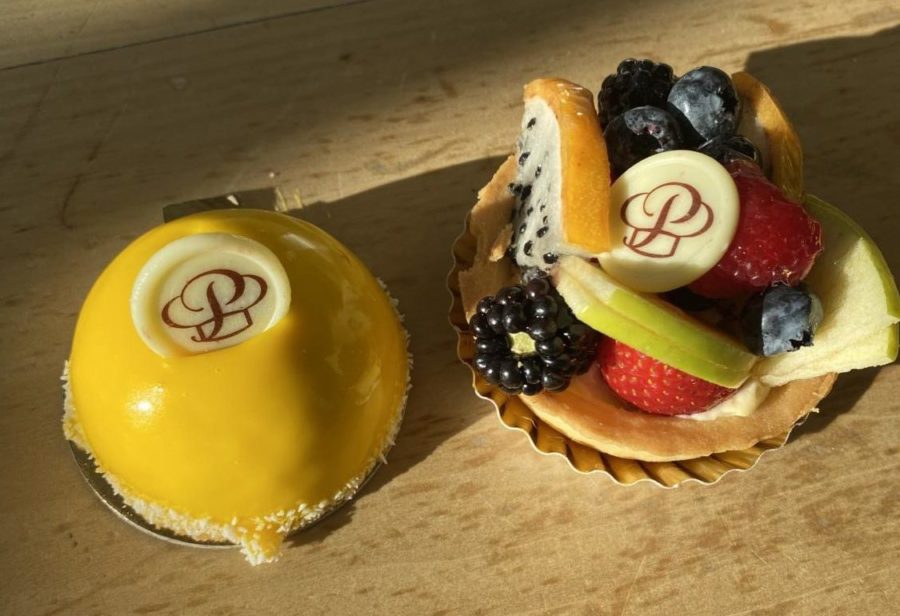 Here are two of Porto’s various pastries and desserts: the Fresh Fruit Tartlet and Mango Mousse Bomb, both with the signature Porto’s ‘P’ chocolate decor. 