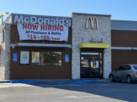 AB 257: McDonald’s advertises the raise of minimum wages at their location in Yorba Linda, California.