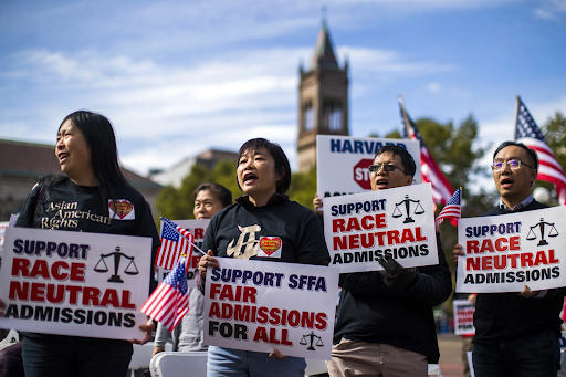 Asian Students protesting outside Harvard University