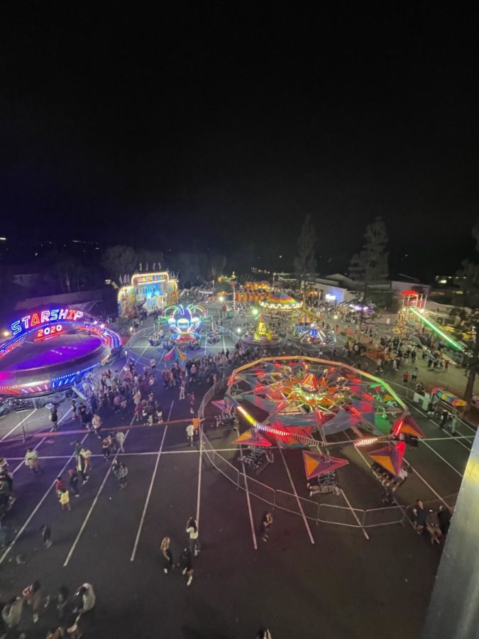 An overhead image of the 2022 Oktoberfest. This image is a snapshot of the exciting event, taken at the top of the town on the ferris wheel.