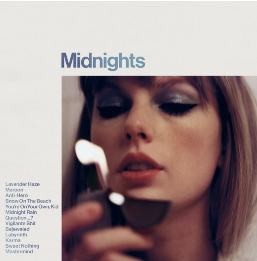 The album cover of Midnights and the tracklist, this was released at midnight on October 21st.