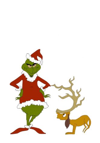 The beloved character of the Grinch is shown above with his dog Max
