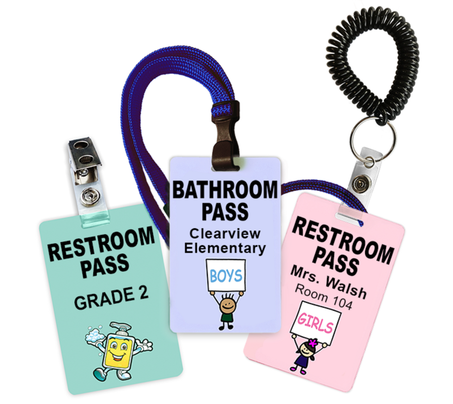 An image of Elementary school bathroom passes, a representation of the oral permission that high school students need to obtain to use the restroom.