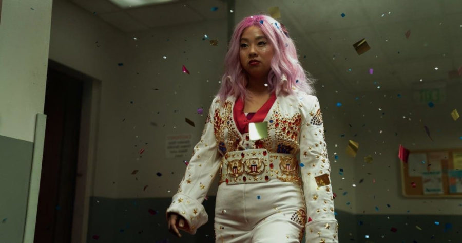 This is one out of several outfits worn by Jobu Tupaki (Stephanie Hsu) that resemble the character being everything, everywhere, all at once. 