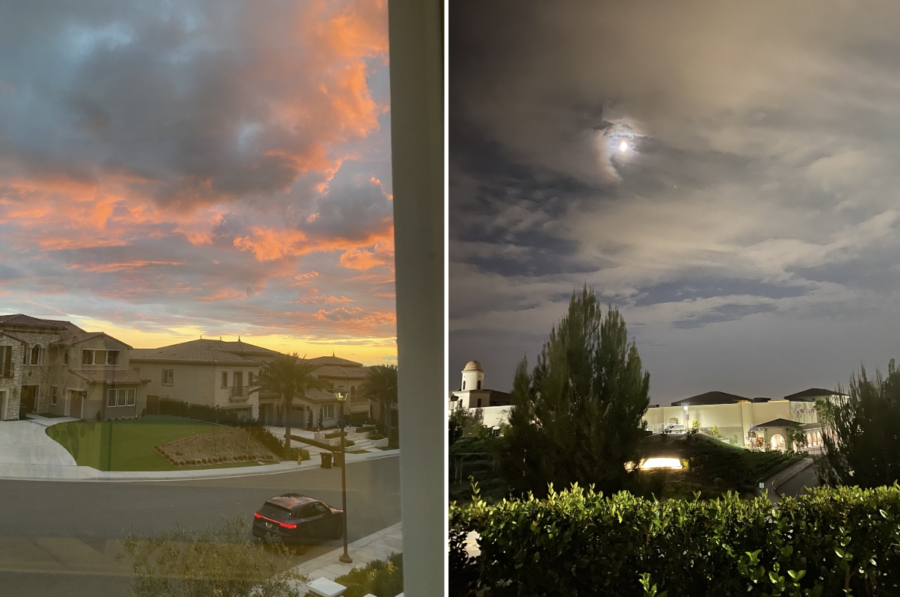 The sky at 7:15, after the time changed versus the sky at 7:15 in November.
