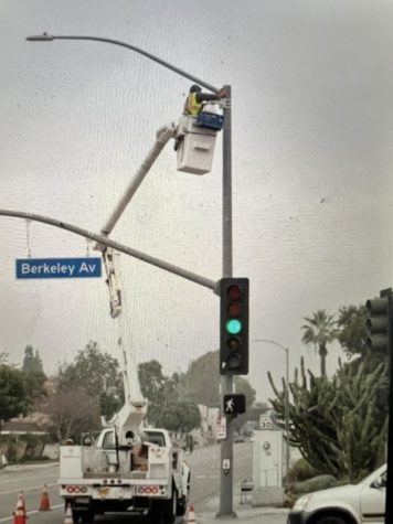 A crew installing a new traffic camera system in Fullerton, CA.