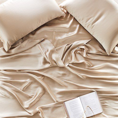 An image example showing gold silk bedding.