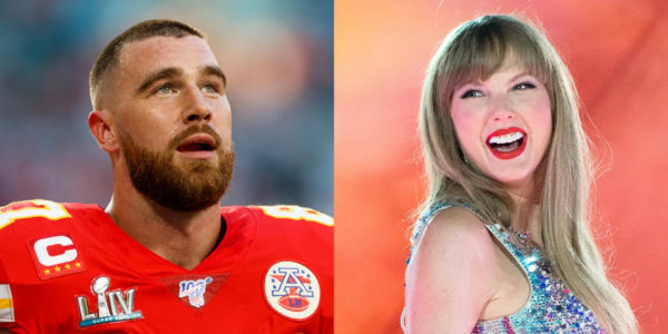 NFL Tight-end Travis Kelce photographed side by side with superstar Taylor Swift