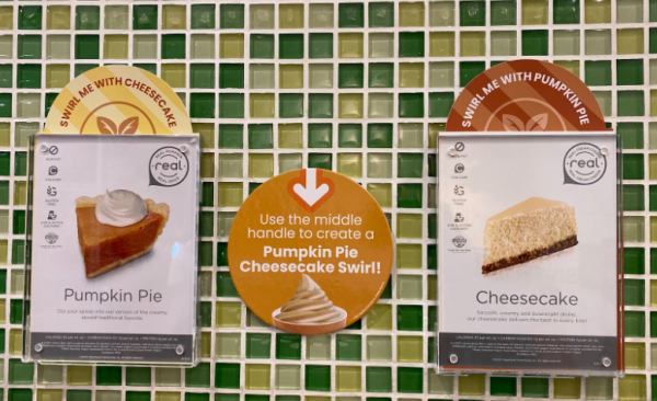 The Pumpkin Pie and Cheesecake flavors at Yogurtland can blend to create a delicious autumn frozen yogurt.