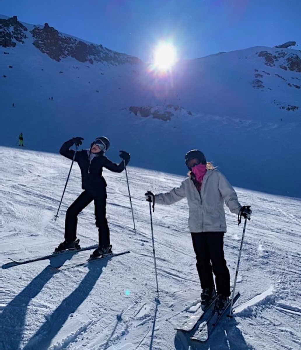 Me and my mom skiing the Saddle Bowl at Mammoth Mountain last year! 
