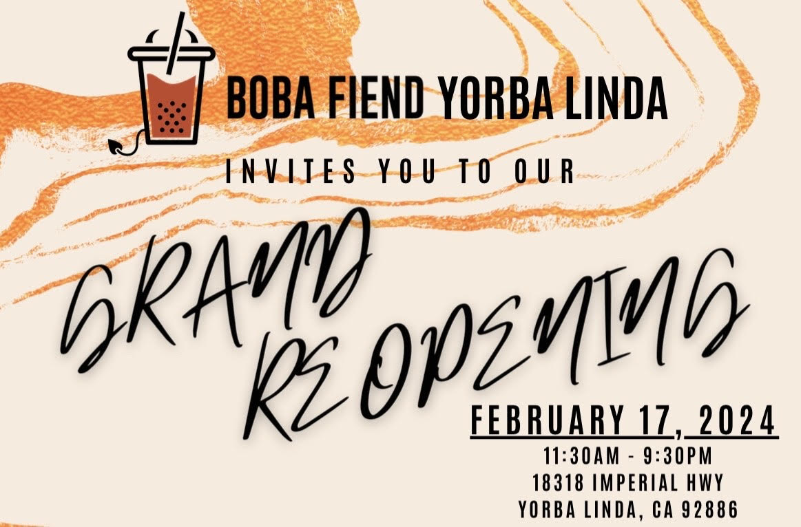 Boba Fiend Tea House will have its grand reopening on February 17th!