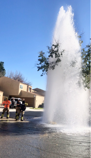 The CATF-5 fire department and police helping out during the explosion of fire hydrants at Serrente Plaza.
