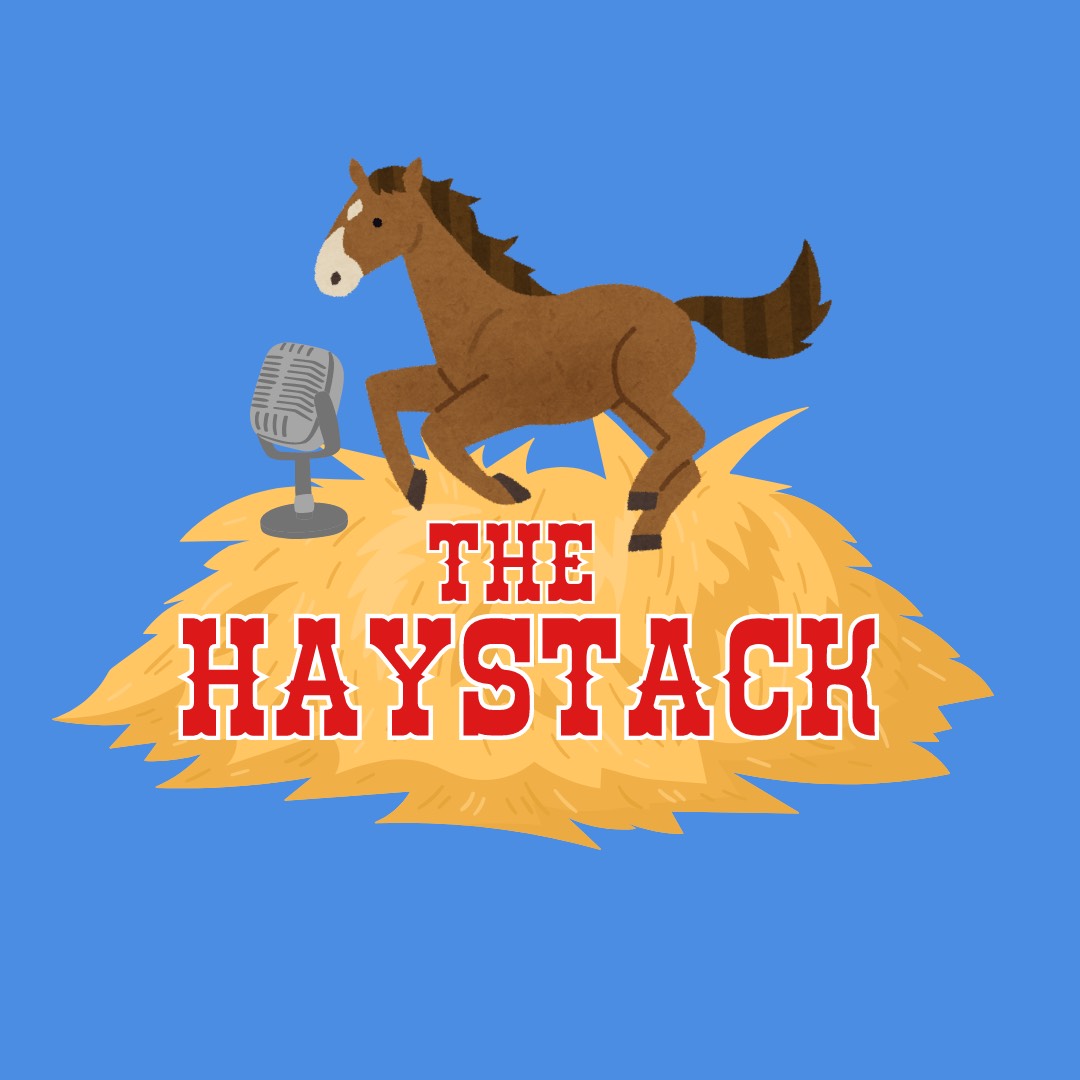 The cover of The Haystack podcast featuring our mascot, the Mustang.
