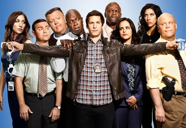 The cast of Brooklyn Nine-Nine posing for a cool photo.