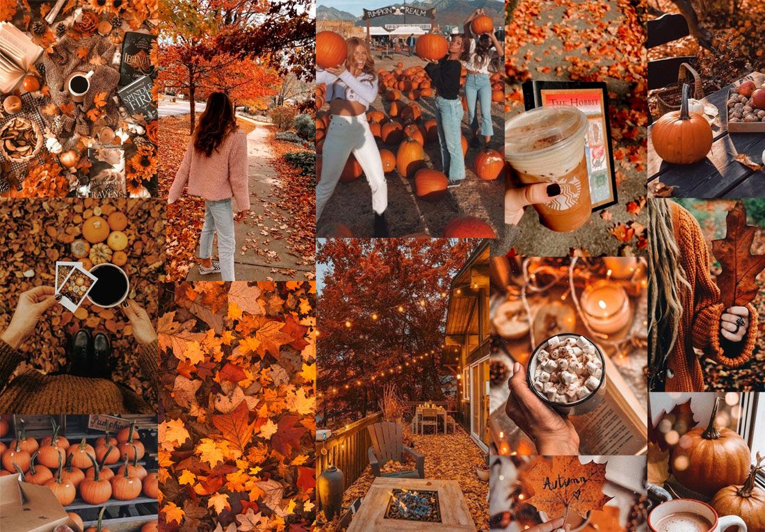 A collage of fall activities with vibrant tones that contribute to an overall cozy vibe.