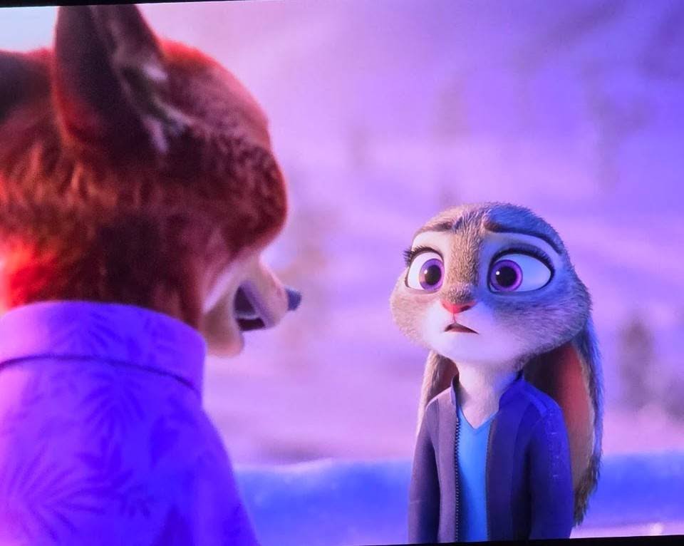 A tender moment between main characters Judy Hopps and Nick Wilde.