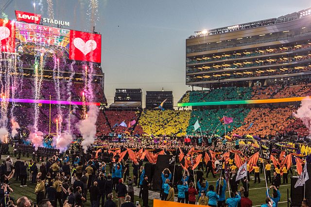 Bad Bunny is set to take the stage at the next Super Bowl. Super Bowl 50 halftime show by Arnie Papp is licensed under CC BY 2.0.