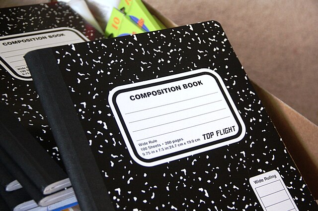 A notebook can help you keep track of what you want to say in your college essay. Composition Notebook by Jimmie Quick is licensed under CC BY 2.0.