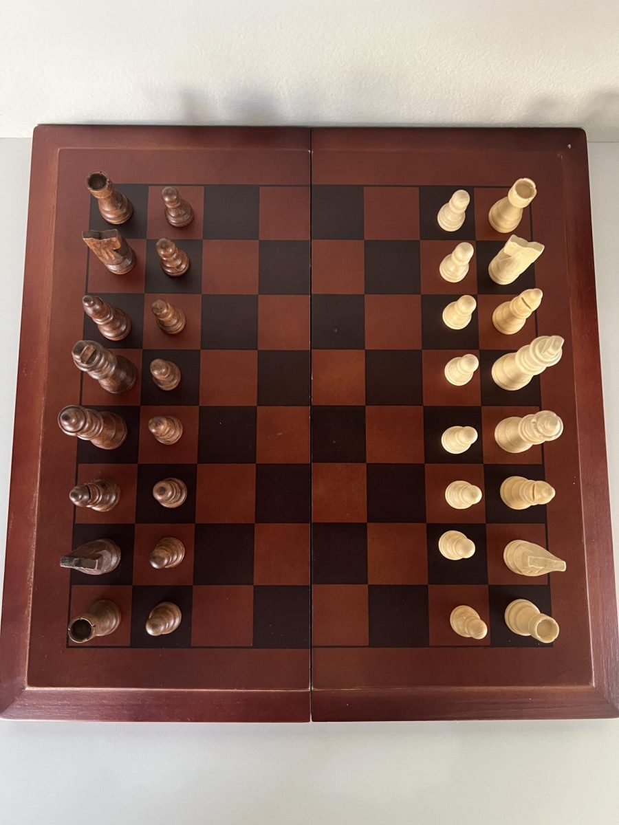 A standard chess board, a great way to exercise your mind and grow critical thinking skills.