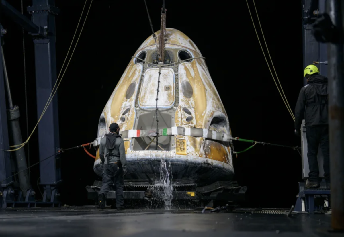 The SpaceX Dragon Capsule that splashed down off the coast of San Diego, which had the crew members on board.