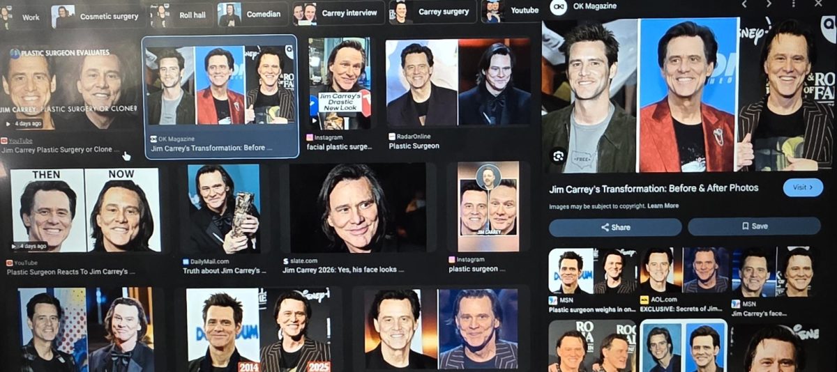 The wide array of results that come up for the search ‘Jim Carrey new face’, often comparing older photos of the celebrity and more recent ones.